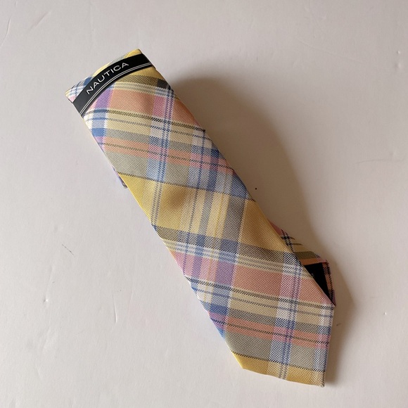 NAUTICA MENS PLAID TIE YELLOW PINK BLUE NWT - Picture 9 of 9
